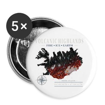Island Vulkan Lava Karte Kompass - Buttons groß 56 mm (5er Pack) - Weiß - Vorne