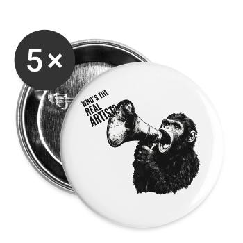 WHO’S THE REAL ARTIST? – Gorilla Megaphone - Buttons groß 56 mm (5er Pack) - Weiß - Vorne