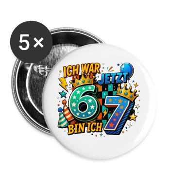 7. Geburtstag Krone Ich war 6 jetzt bin ich 7 - Buttons groß 56 mm (5er Pack) - Weiß - Vorne