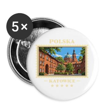 Polska Katowice Vintage Reisemarke - Buttons groß 56 mm (5er Pack) - Weiß - Vorne