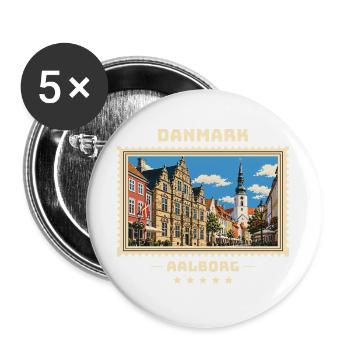 Danmark Aalborg Vintage Reisemarke - Buttons groß 56 mm (5er Pack) - Weiß - Vorne