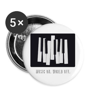 MUSIC ON. WORLD OFF. – Piano Music Design - Buttons groß 56 mm (5er Pack) - Weiß - Vorne
