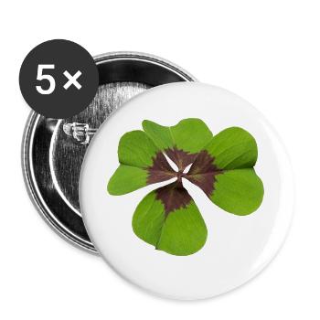 Vierblättriges Kleeblatt oder Glücksklee Design - Buttons groß 56 mm (5er Pack) - Weiß - Vorne