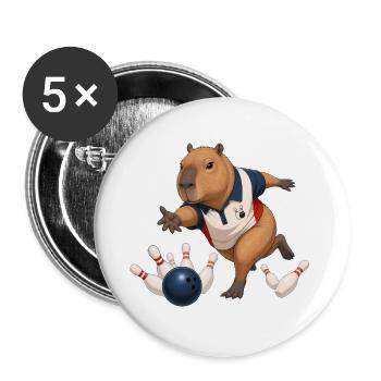 Capybara spielt Bowling - Buttons groß 56 mm (5er Pack) - Weiß - Vorne