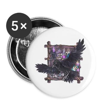 Niedlicher Magie Rabe Hexe mit Alchemie Magie - Buttons groß 56 mm (5er Pack) - Weiß - Vorne