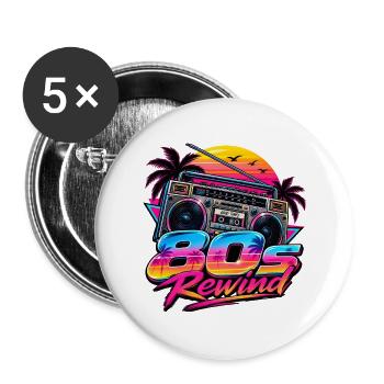 80s Rewind Neon Boombox - Buttons groß 56 mm (5er Pack) - Weiß - Vorne