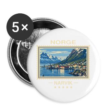 Norwegen Narvik Vintage Reisemarke - Buttons groß 56 mm (5er Pack) - Weiß - Vorne