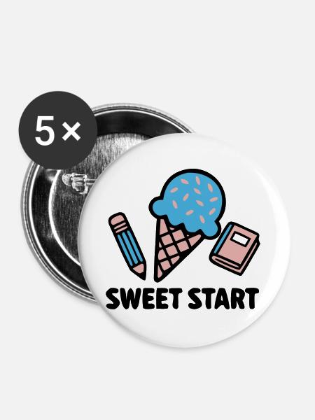 Sweet Start Einschulung Logo - Buttons groß 56 mm (5er Pack) - Weiß