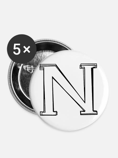 Buchstabe N handgezeichnet - Buttons groß 56 mm (5er Pack) - Weiß