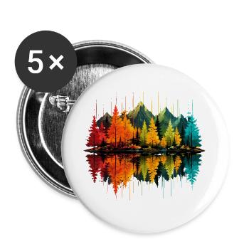 Herbstwald, Berge, See, Spiegelung, Kiefern - Buttons groß 56 mm (5er Pack) - Weiß - Vorne