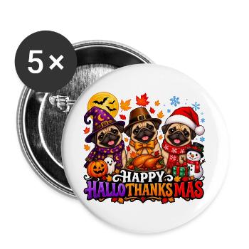Niedlicher Mops, Halloween, Erntedankfest - Buttons groß 56 mm (5er Pack) - Weiß - Vorne