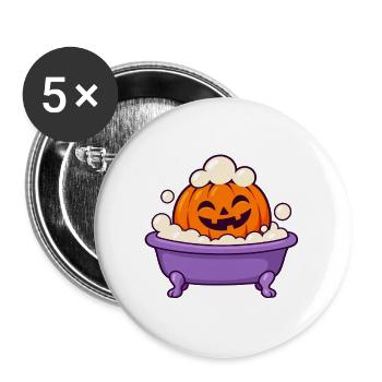 Lustiger Halloween-Kürbis nimmt ein Schaumbad - Buttons groß 56 mm (5er Pack) - Weiß - Vorne