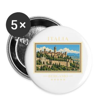 Italien Bergamo Vintage Reisemarke - Buttons groß 56 mm (5er Pack) - Weiß - Vorne