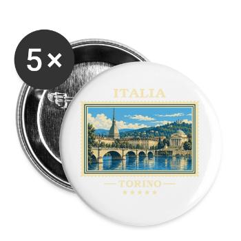 Italien Turin Vintage Reisemarke - Buttons groß 56 mm (5er Pack) - Weiß - Vorne