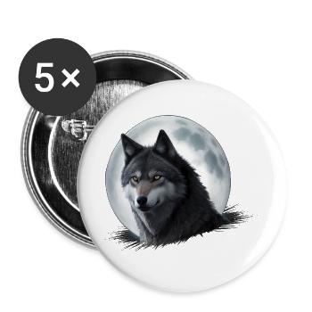 Mondlichtwolf im Mondschein - Buttons groß 56 mm (5er Pack) - Weiß - Vorne