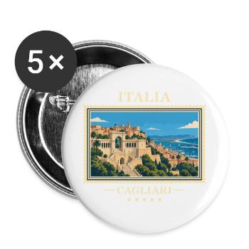 Italien Cagliari Vintage Reisemarke - Buttons groß 56 mm (5er Pack) - Weiß - Vorne
