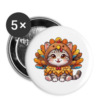 Herbst-Herbst-Katze im Truthahn Thanksgiving - Buttons groß 56 mm (5er Pack) - Weiß - Vorne