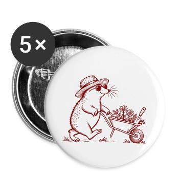 Garten Maulwurf mit Schubkarre – Vintage Line Art - Buttons groß 56 mm (5er Pack) - Weiß - Vorne