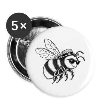 Vintage Hummel mit Sonnenbrille – Line Art - Buttons groß 56 mm (5er Pack) - Weiß - Vorne