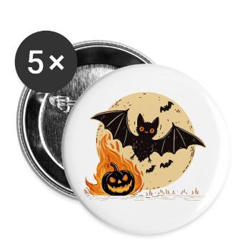 Halloween Fledermaus Mondschein - Buttons groß 56 mm (5er Pack) - Weiß - Vorne