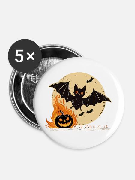 Halloween Fledermaus Mondschein - Buttons groß 56 mm (5er Pack) - Weiß