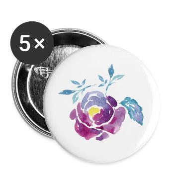 Wasserfarbene Rosenblüte - Buttons groß 56 mm (5er Pack) - Weiß - Vorne