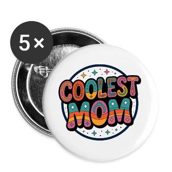 Coolest Mom Retro Badge - Buttons groß 56 mm (5er Pack) - Weiß - Vorne