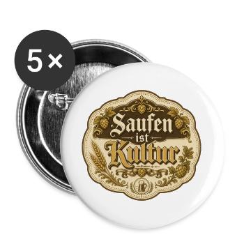 Saufen ist Kultur Bierkultur Vintage - Buttons groß 56 mm (5er Pack) - Weiß - Vorne