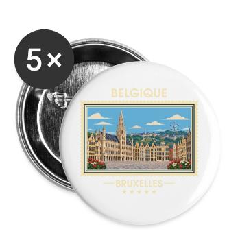 Belgien Brüssel Vintage Reisemarke - Buttons groß 56 mm (5er Pack) - Weiß - Vorne