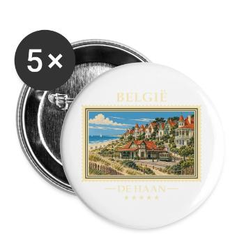 Belgien De Haan Vintage Reisemarke - Buttons groß 56 mm (5er Pack) - Weiß - Vorne