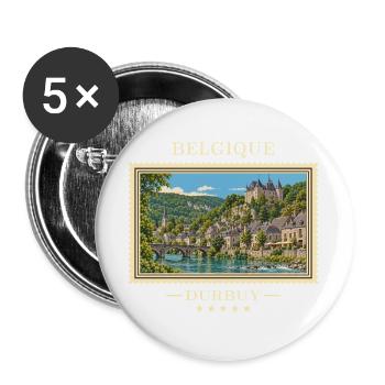 Belgien Durbuy Vintage Reisemarke - Buttons groß 56 mm (5er Pack) - Weiß - Vorne