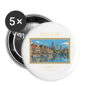 Belgien Gent Vintage Reisemarke - Buttons groß 56 mm (5er Pack) - Weiß - Vorne