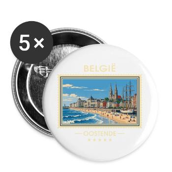 Belgien Ostende Vintage Reisemarke - Buttons groß 56 mm (5er Pack) - Weiß - Vorne