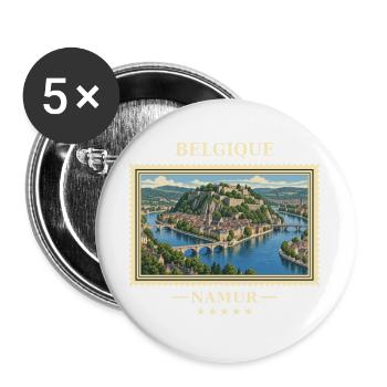 Belgien Namur Vintage Reisemarke - Buttons groß 56 mm (5er Pack) - Weiß - Vorne
