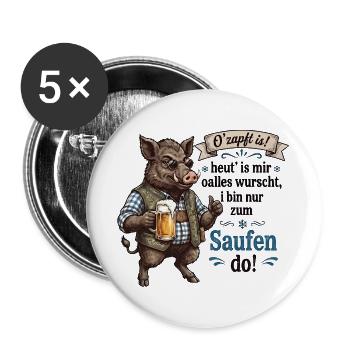 O’zapft is – Wildschwein mit Bier Männer Bierzelt - Buttons groß 56 mm (5er Pack) - Weiß - Vorne