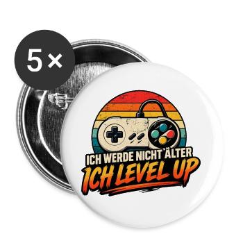 Gamer Geburtstag älter werden - Buttons groß 56 mm (5er Pack) - Weiß - Vorne