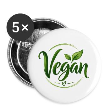 Vegan - Veganer - fleischfrei - fleischlos - Buttons groß 56 mm (5er Pack) - Weiß - Vorne