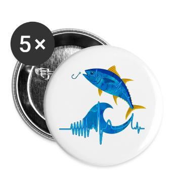 Passion Angeln Herzfrequenz – Angelherzschlag - Buttons groß 56 mm (5er Pack) - Weiß - Vorne