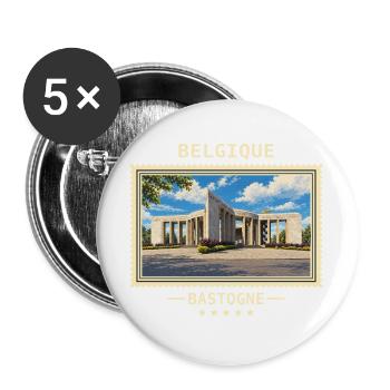 Belgien Bastogne Vintage Reisemarke - Buttons groß 56 mm (5er Pack) - Weiß - Vorne