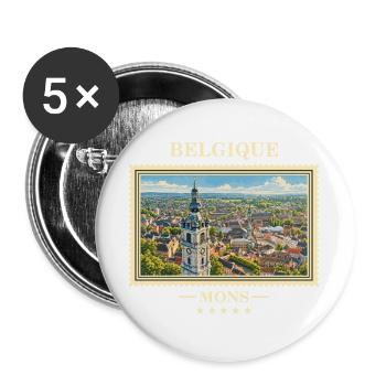 Belgien Mons Vintage Reisemarke - Buttons groß 56 mm (5er Pack) - Weiß - Vorne