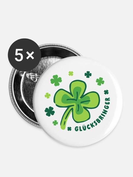 Glücksbringer – Kleeblatt - Mutmacher - Buttons groß 56 mm (5er Pack) - Weiß