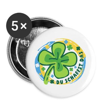 Glücksbringer - Glücksklee - Du schaffst das! - Buttons groß 56 mm (5er Pack) - Weiß - Vorne