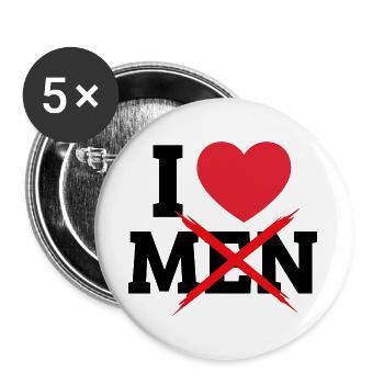 I Love Men Durchgestrichen Männer Humor Feminismus - Buttons groß 56 mm (5er Pack) - Weiß - Vorne