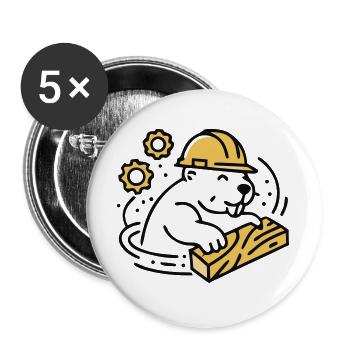 Biber Bauhelm Holz Grafik - Buttons groß 56 mm (5er Pack) - Weiß - Vorne