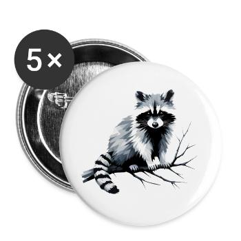 Waschbär - Buttons groß 56 mm (5er Pack) - Weiß - Vorne