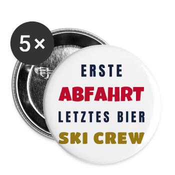 Erste Abfahrt letztes Bier Ski Crew Winter - Buttons groß 56 mm (5er Pack) - Weiß - Vorne