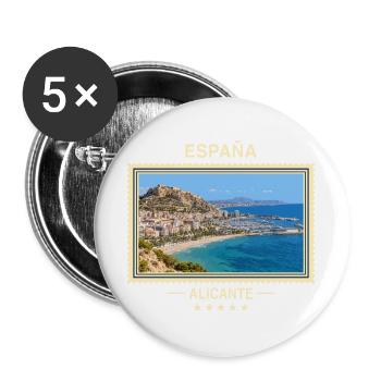 Spanien Alicante Vintage Reisemarke - Buttons groß 56 mm (5er Pack) - Weiß - Vorne
