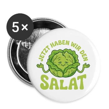 Jetzt haben wir den Salat lustiger Vegetarier - Buttons groß 56 mm (5er Pack) - Weiß - Vorne