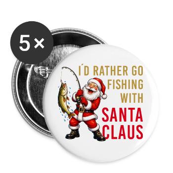 Fishing with Santa Claus Angler Weihnachten  - Buttons groß 56 mm (5er Pack) - Weiß - Vorne