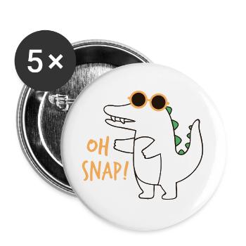 Lustiges Krokodil Oh Snap Dinosaurier Brille - Buttons groß 56 mm (5er Pack) - Weiß - Vorne